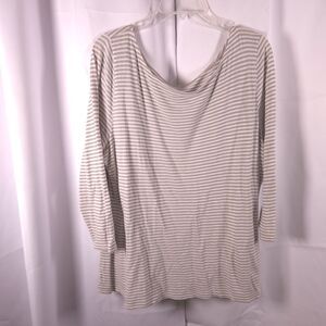 Talbots Womens XL White Gray Striped Cotton Rayon Linen 3/4 Sleeve Tee T-Shirt
